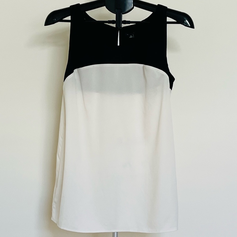 Ann Taylor Black and Cream Semi Sheer Sleeveless Tank Blouse Size 10